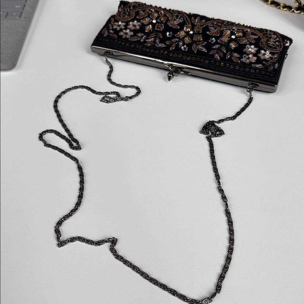 Moyna Embroidered Black Clutch 8.5”x 3.5 x 1” - Picture 5 of 7